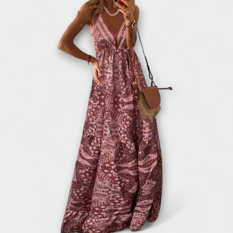 Wren - Bohemian V-Neck Maxi Dress with Spaghetti Straps