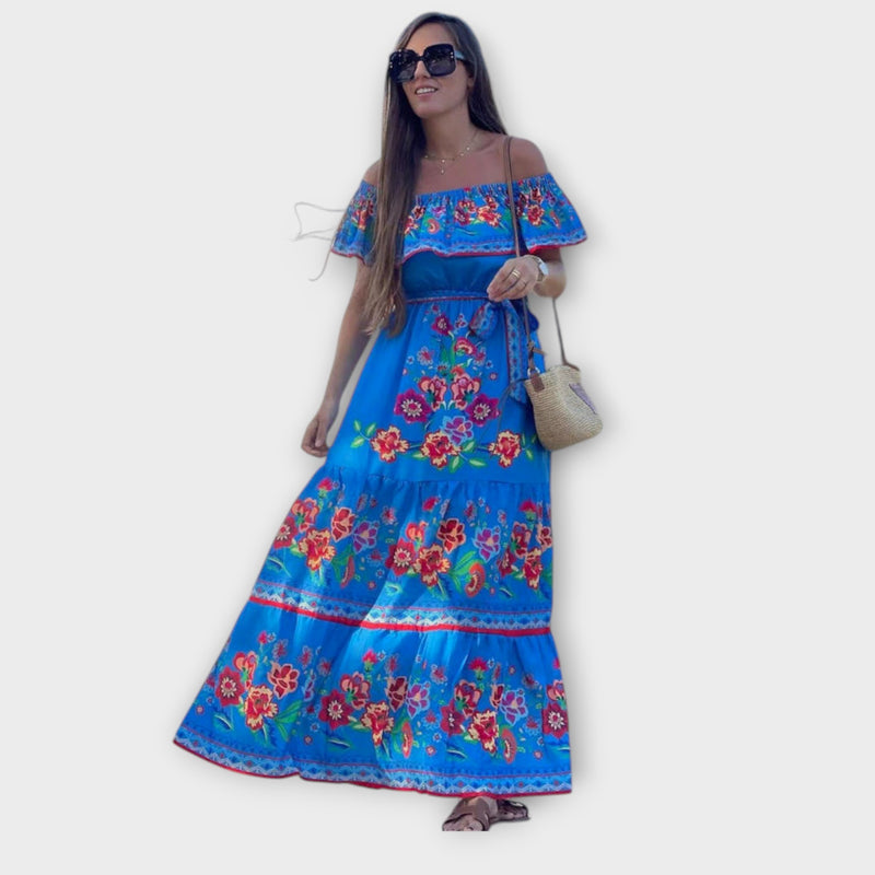 Oceana - Long Printed Lace-Up Dress