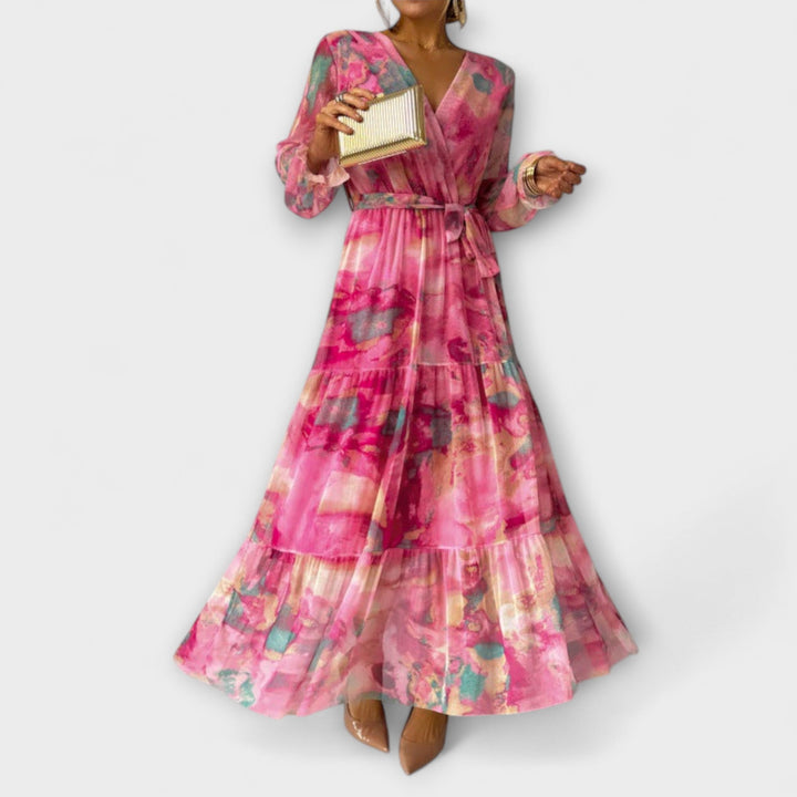 Trinity - Bohemian Pleated V-Neck Maxi Dress