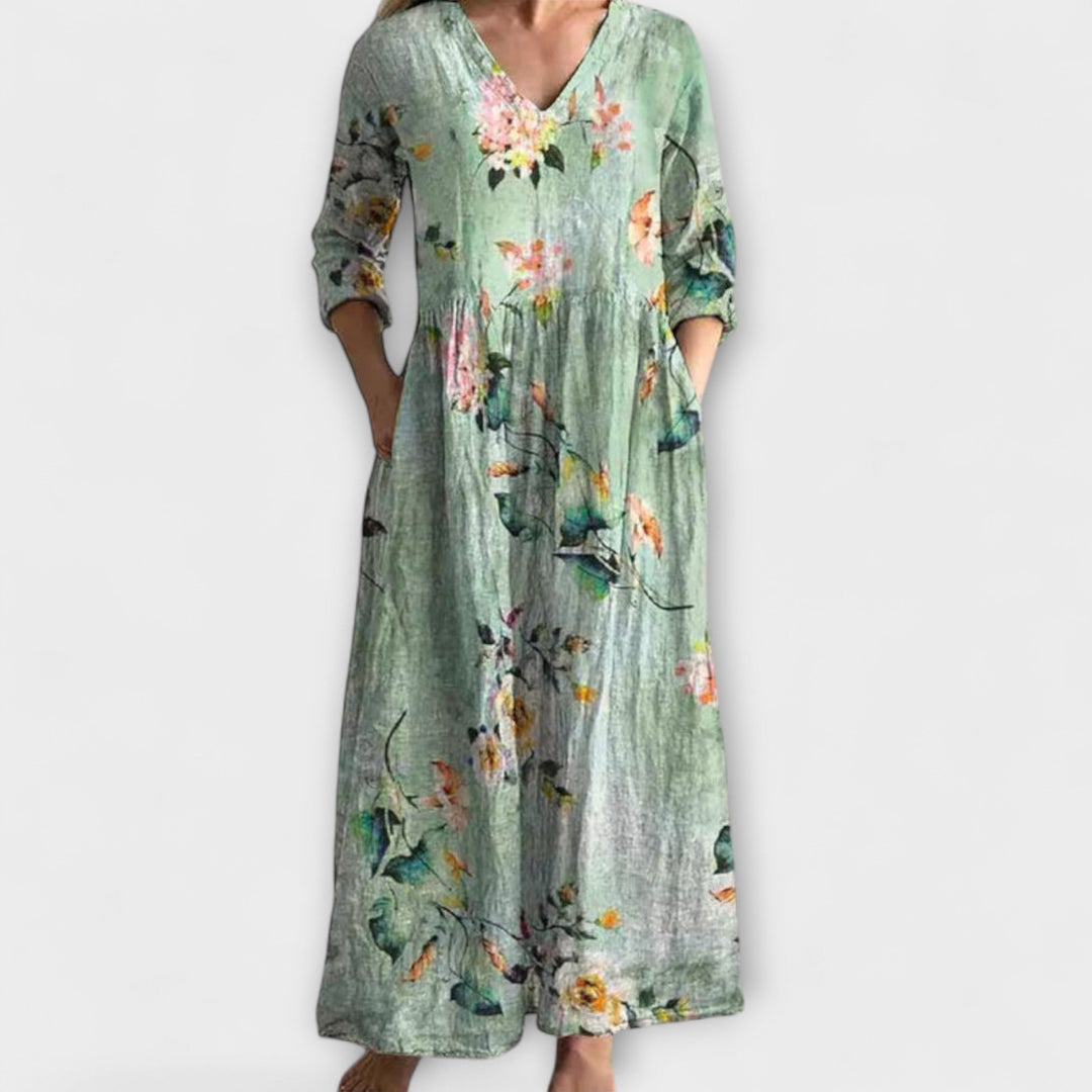 Ivory - Floral Boho Maxi Dress with Whimsical Touch