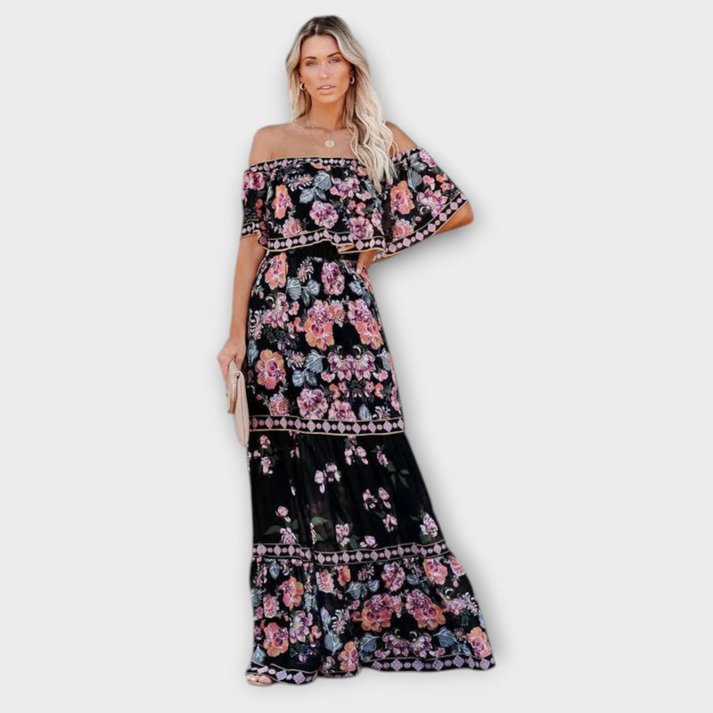 Oceana - Long Printed Lace-Up Dress