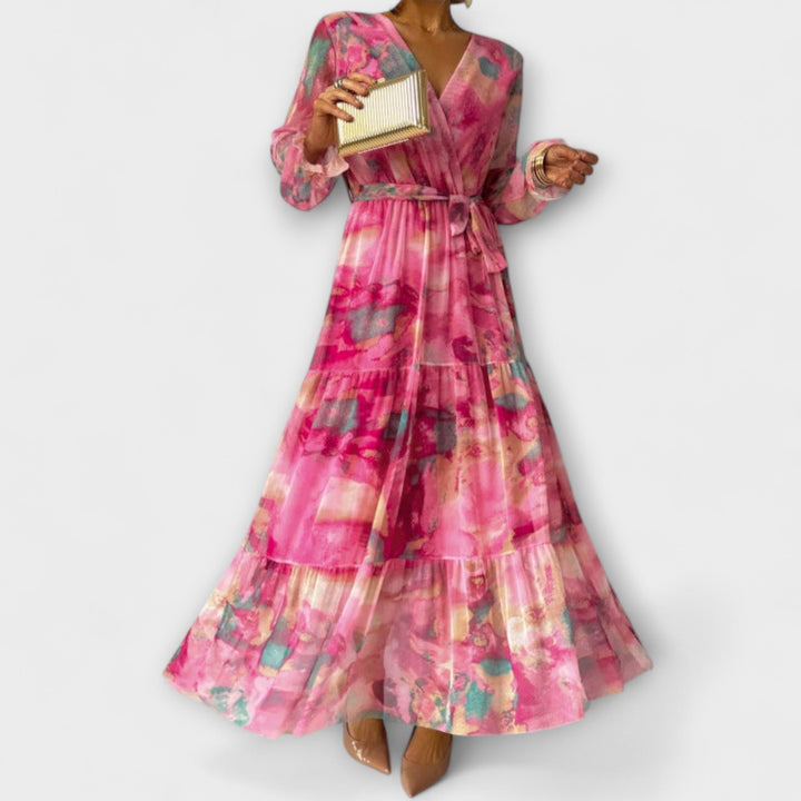 Trinity - Bohemian Pleated V-Neck Maxi Dress