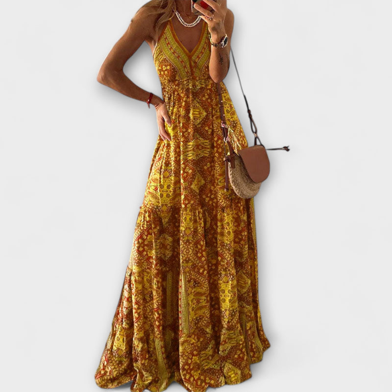 Wren - Bohemian V-Neck Maxi Dress with Spaghetti Straps
