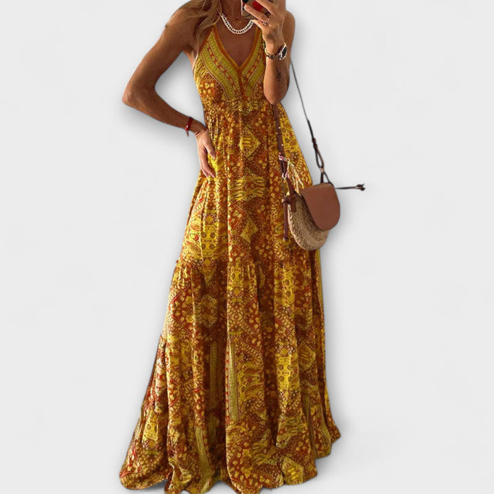 Wren - Bohemian V-Neck Maxi Dress with Spaghetti Straps