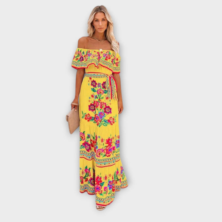 Oceana - Long Printed Lace-Up Dress