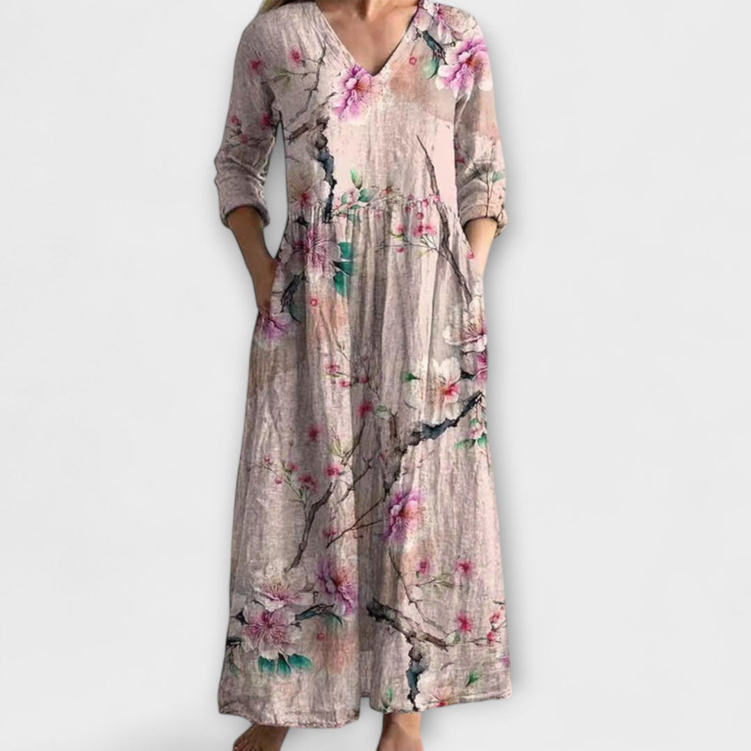 Ivory - Floral Boho Maxi Dress with Whimsical Touch