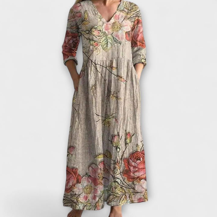 Ivory - Floral Boho Maxi Dress with Whimsical Touch