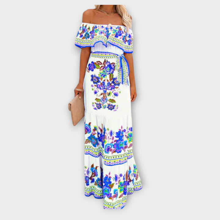 Oceana - Long Printed Lace-Up Dress