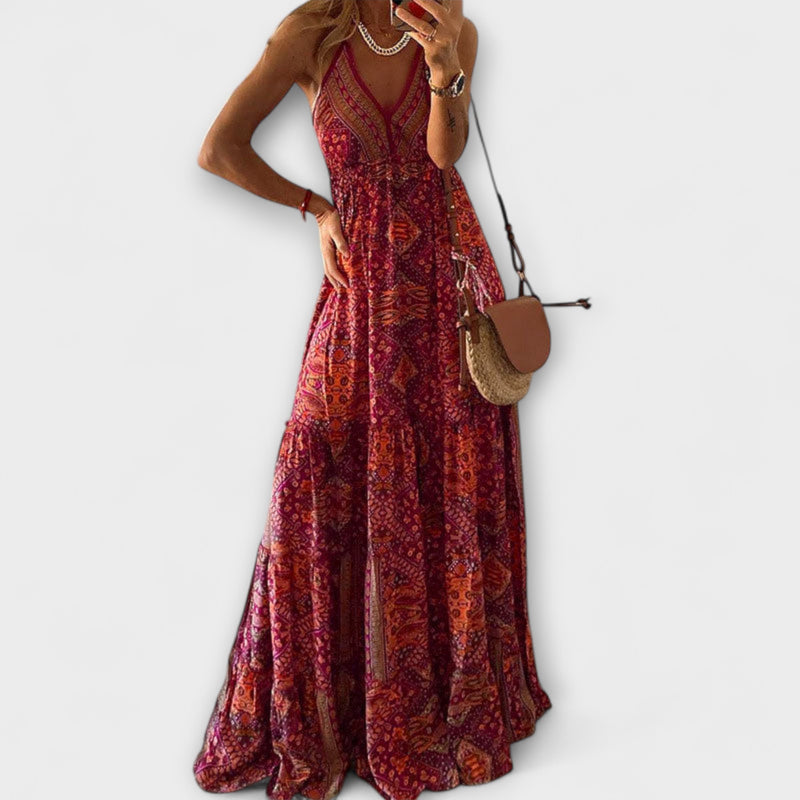 Wren - Bohemian V-Neck Maxi Dress with Spaghetti Straps