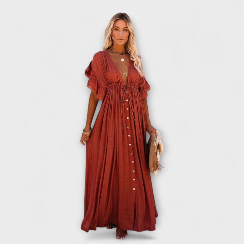 Audra - Bohemian V-Neck Kimono Beach Cover-Up Dress