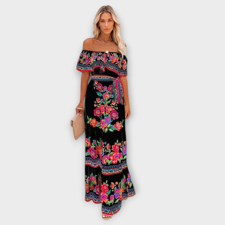 Oceana - Long Printed Lace-Up Dress