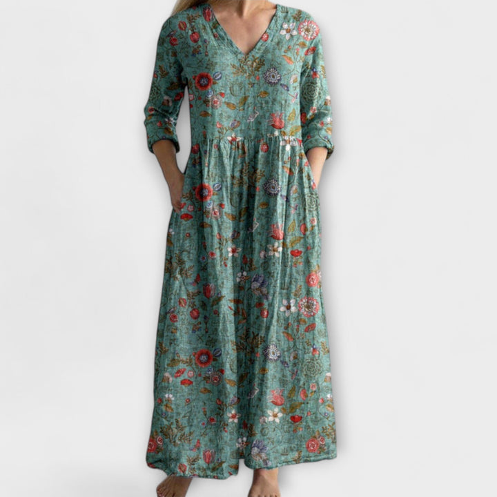 Ivory - Floral Boho Maxi Dress with Whimsical Touch