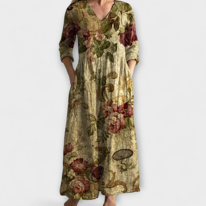 Ivory - Floral Boho Maxi Dress with Whimsical Touch