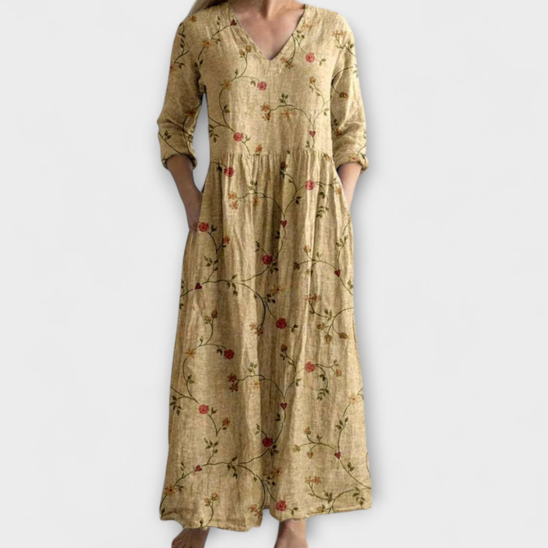 Ivory - Floral Boho Maxi Dress with Whimsical Touch