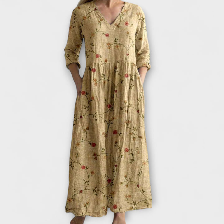 Ivory - Floral Boho Maxi Dress with Whimsical Touch