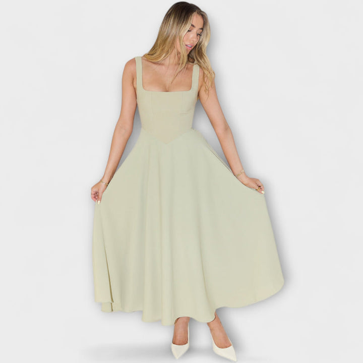 Trinity - Chic Solid Sleeveless A-Line Midi Dress