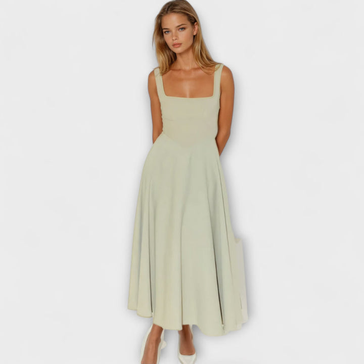 Trinity - Chic Solid Sleeveless A-Line Midi Dress