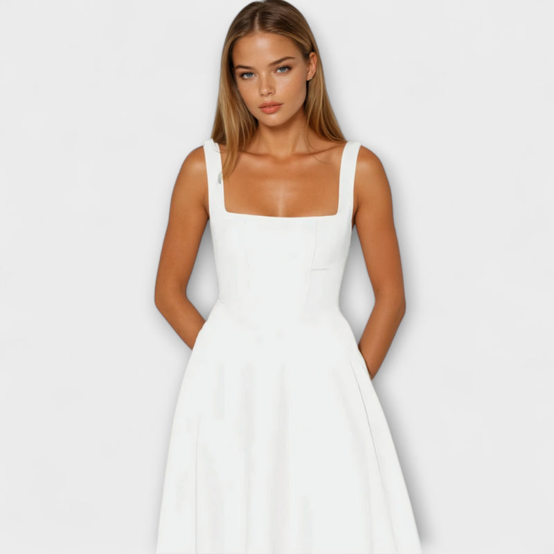 Trinity - Chic Solid Sleeveless A-Line Midi Dress