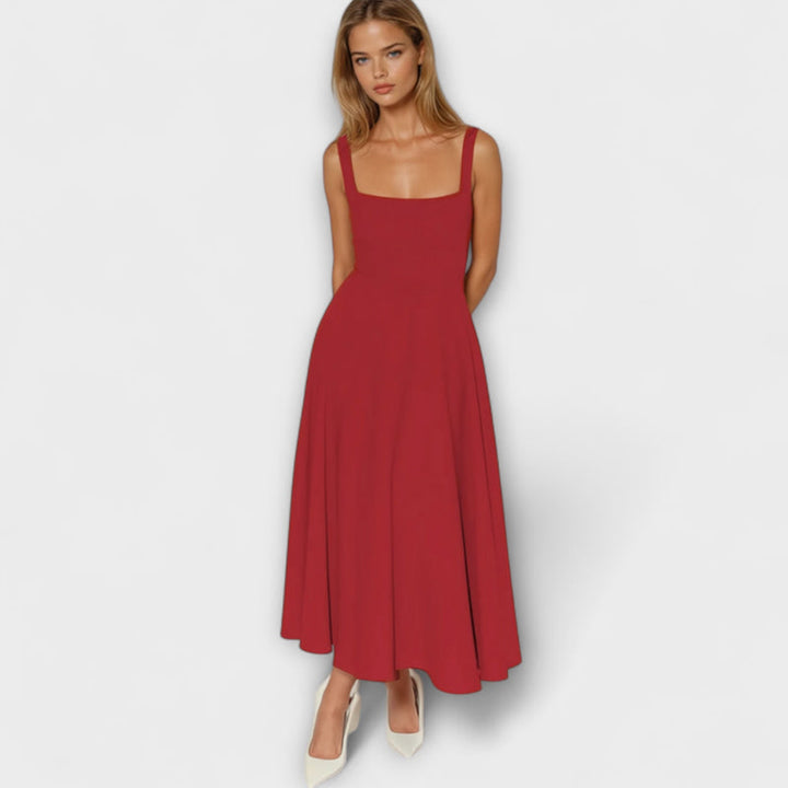 Trinity - Chic Solid Sleeveless A-Line Midi Dress