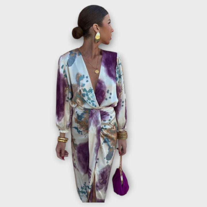 Davina - Chic V-Neck Long Sleeve Split Maxi Dress