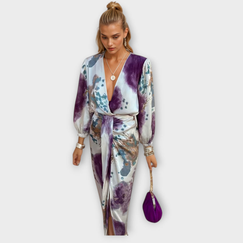 Davina - Chic V-Neck Long Sleeve Split Maxi Dress