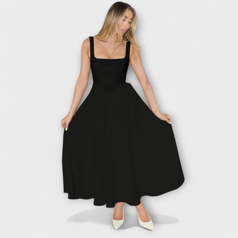 Trinity - Chic Solid Sleeveless A-Line Midi Dress
