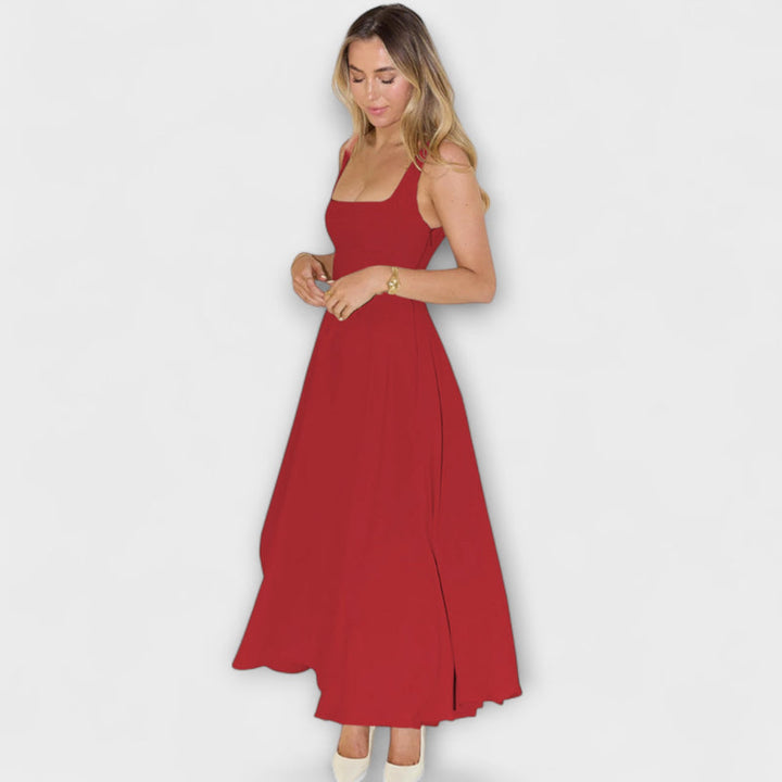 Trinity - Chic Solid Sleeveless A-Line Midi Dress