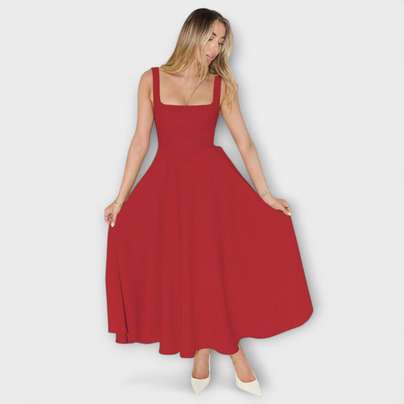 Trinity - Chic Solid Sleeveless A-Line Midi Dress