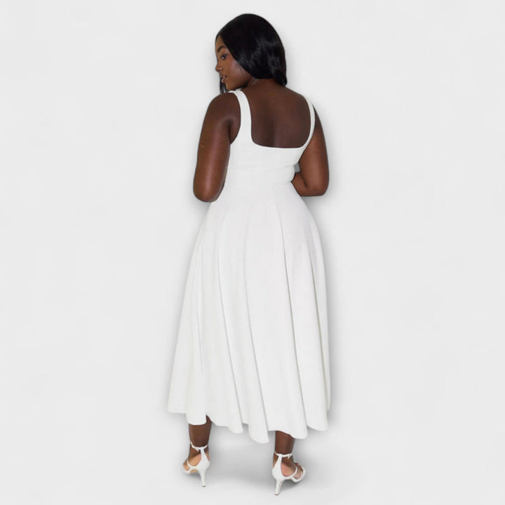 Trinity - Chic Solid Sleeveless A-Line Midi Dress