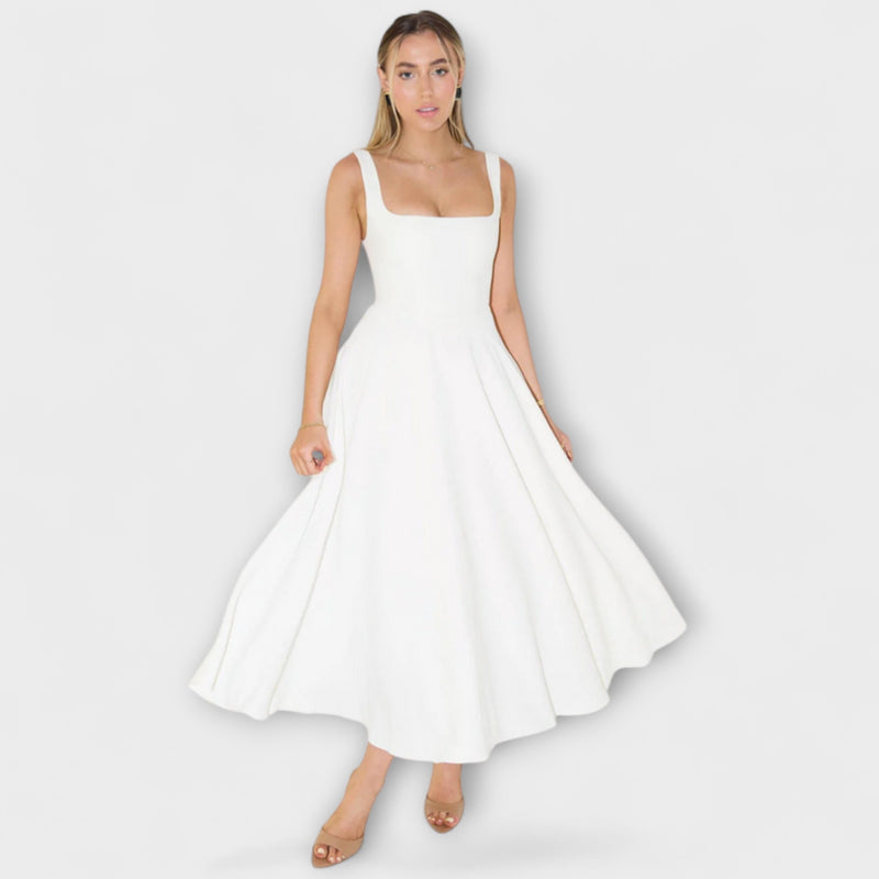 Trinity - Chic Solid Sleeveless A-Line Midi Dress