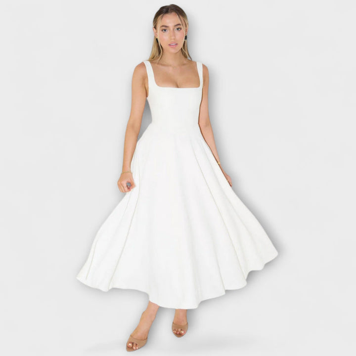 Trinity - Chic Solid Sleeveless A-Line Midi Dress