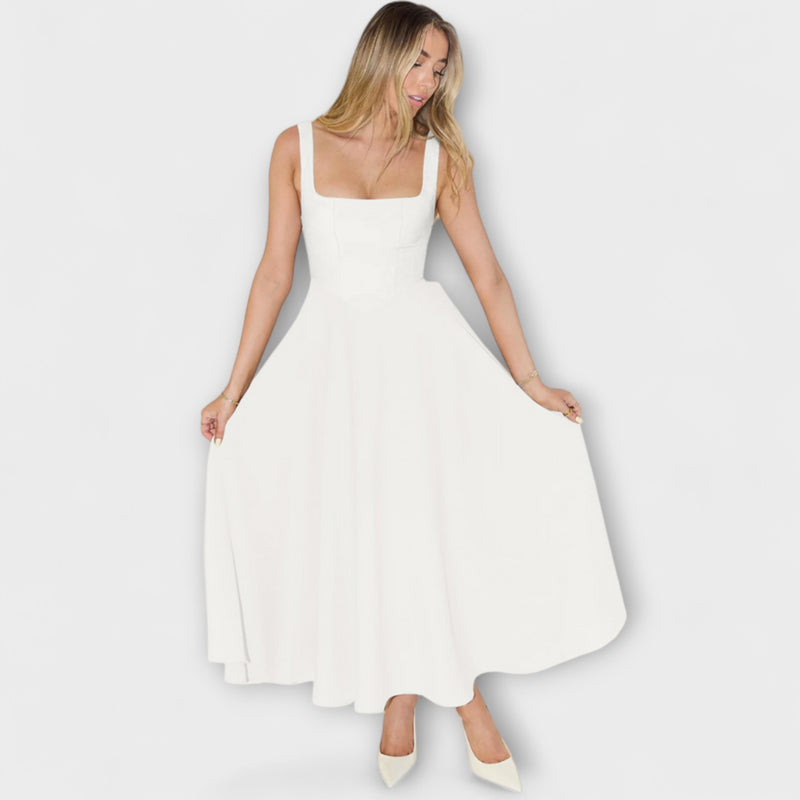 Trinity - Chic Solid Sleeveless A-Line Midi Dress