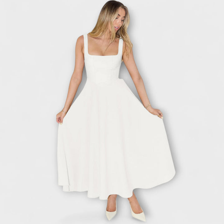 Trinity - Chic Solid Sleeveless A-Line Midi Dress