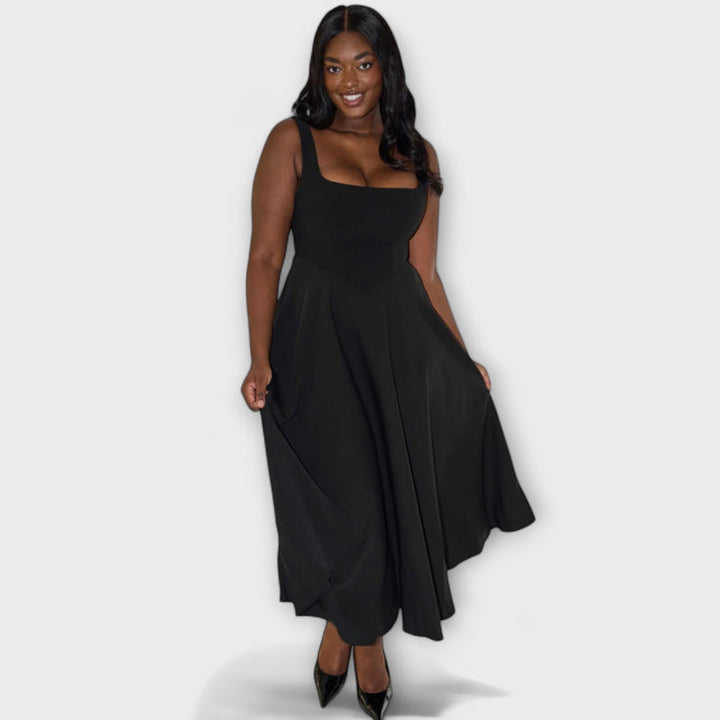 Trinity - Chic Solid Sleeveless A-Line Midi Dress