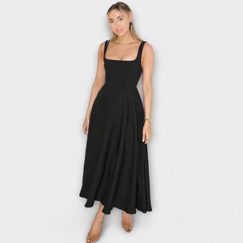 Trinity - Chic Solid Sleeveless A-Line Midi Dress