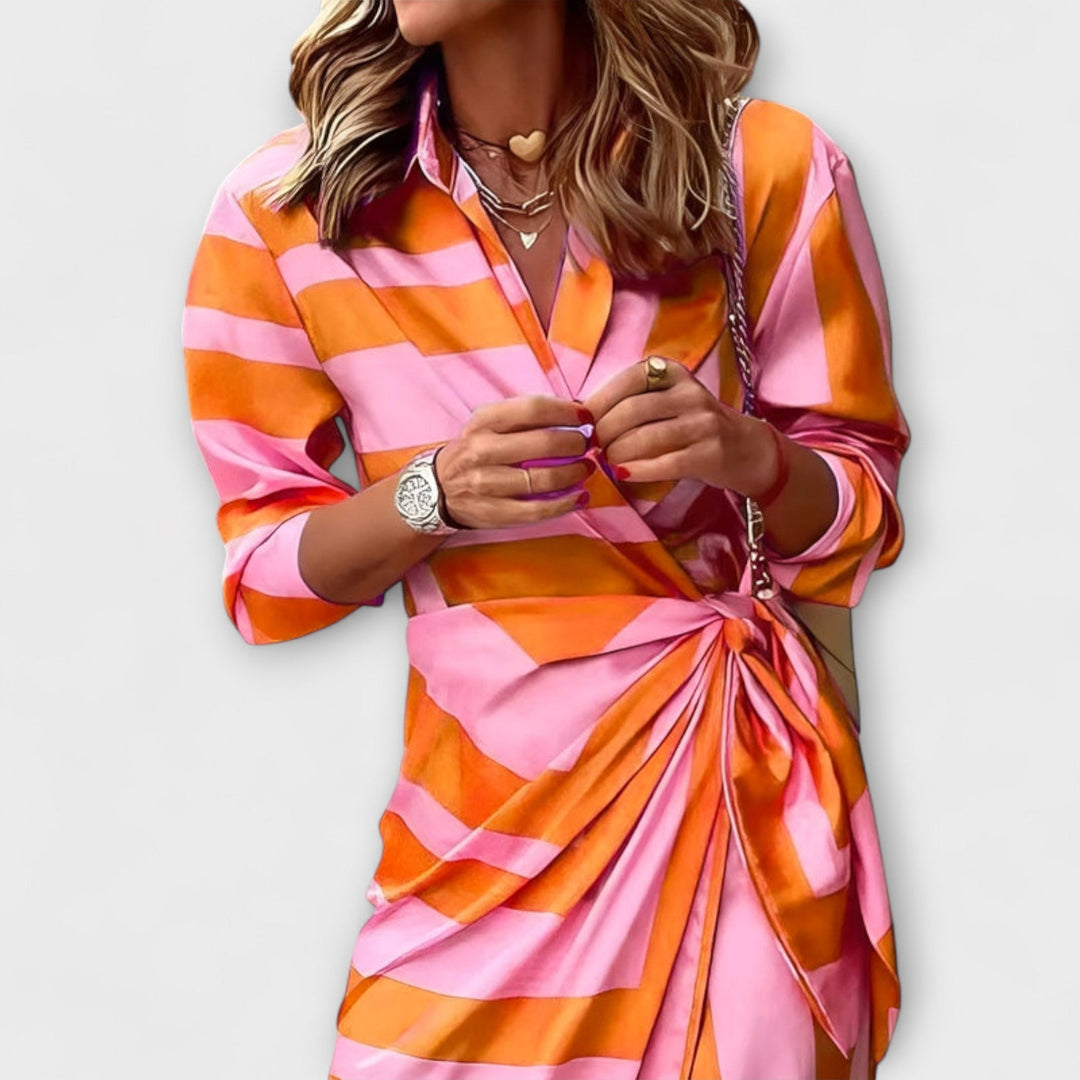 Olivia – Floral Print Waist-Defining Shirt Dress