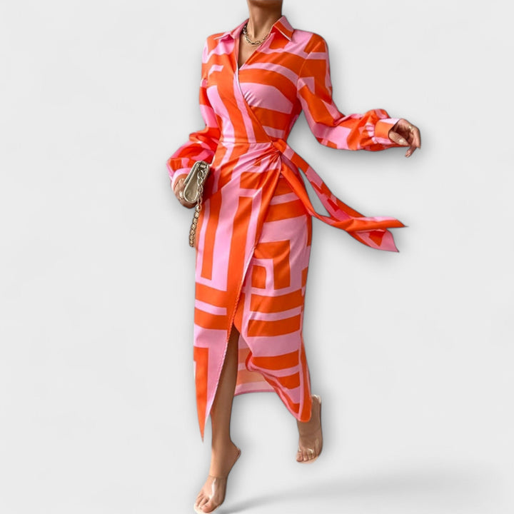 Olivia – Floral Print Waist-Defining Shirt Dress