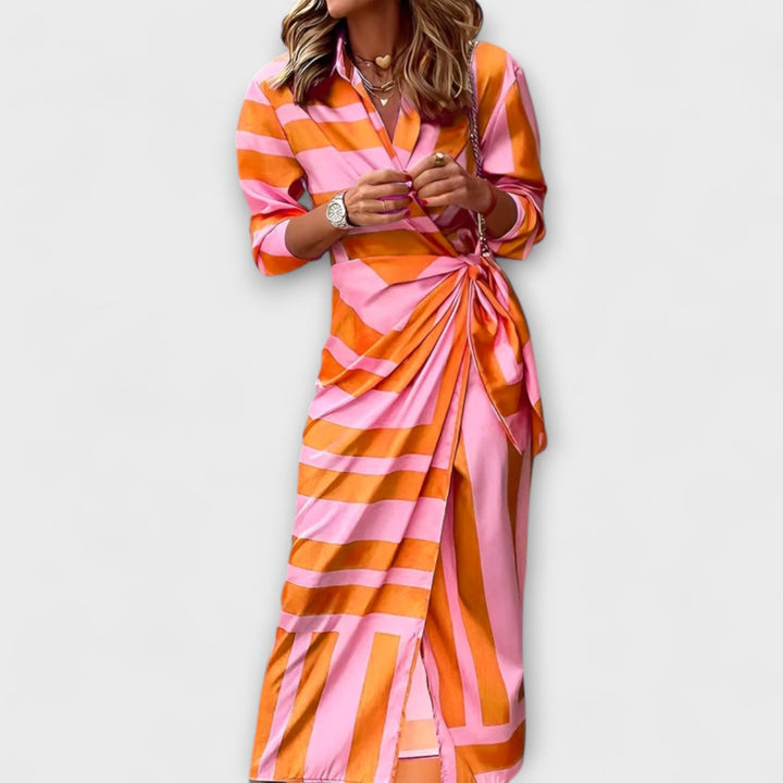 Olivia – Floral Print Waist-Defining Shirt Dress