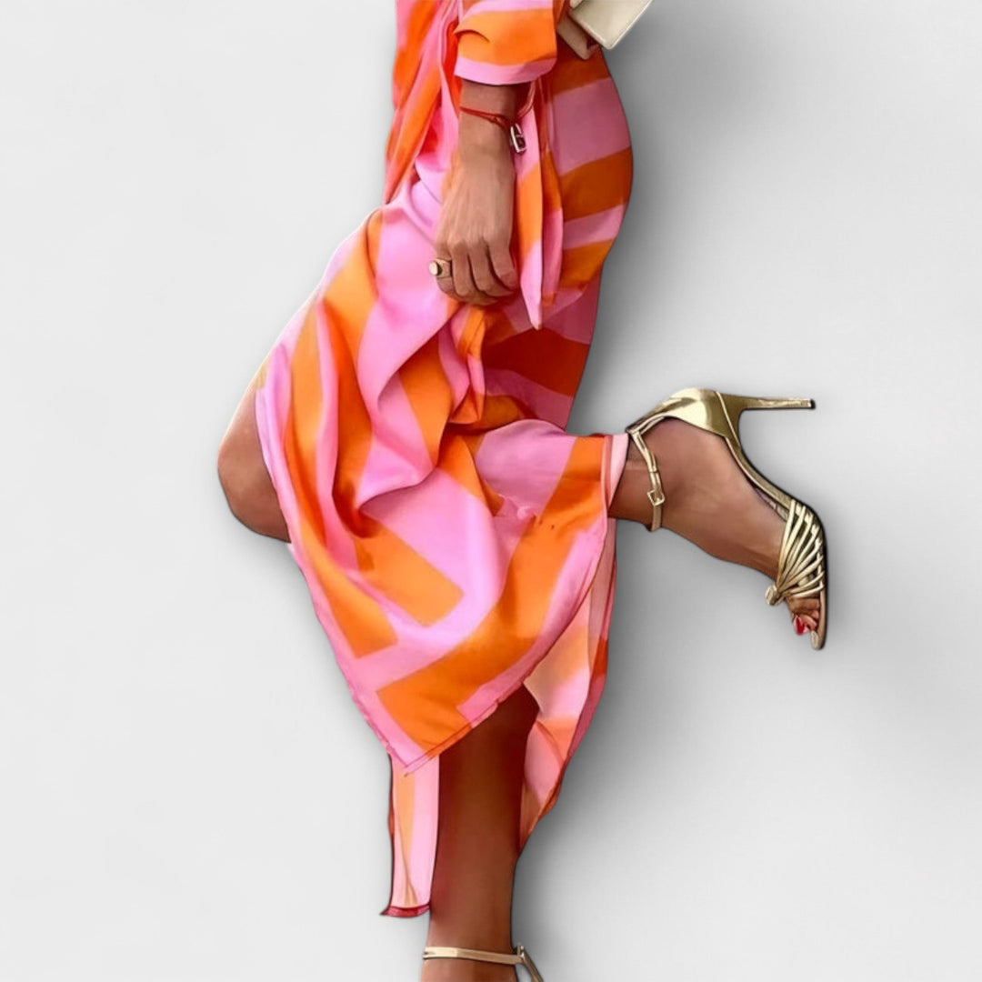 Olivia – Floral Print Waist-Defining Shirt Dress