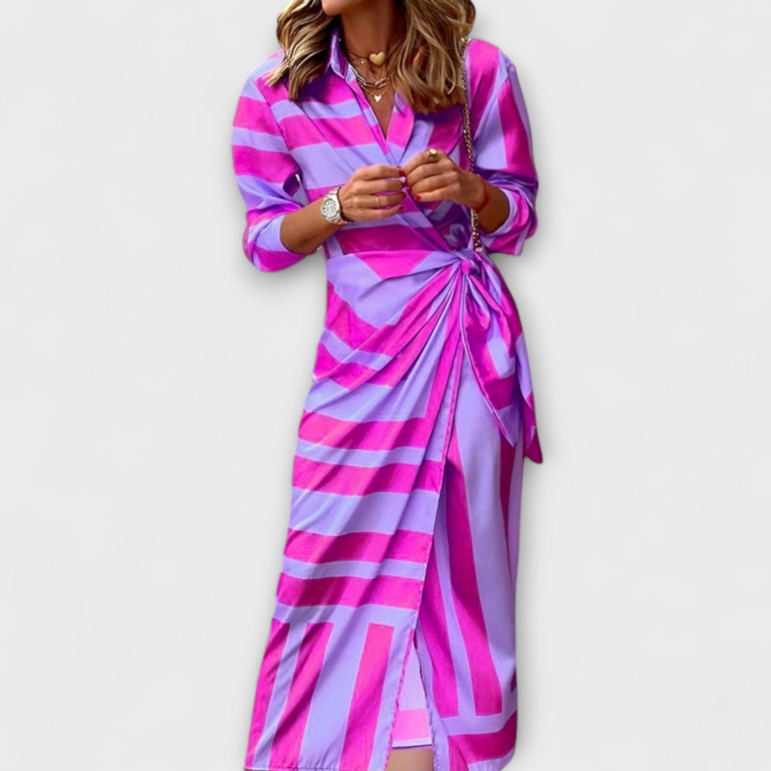 Olivia – Floral Print Waist-Defining Shirt Dress