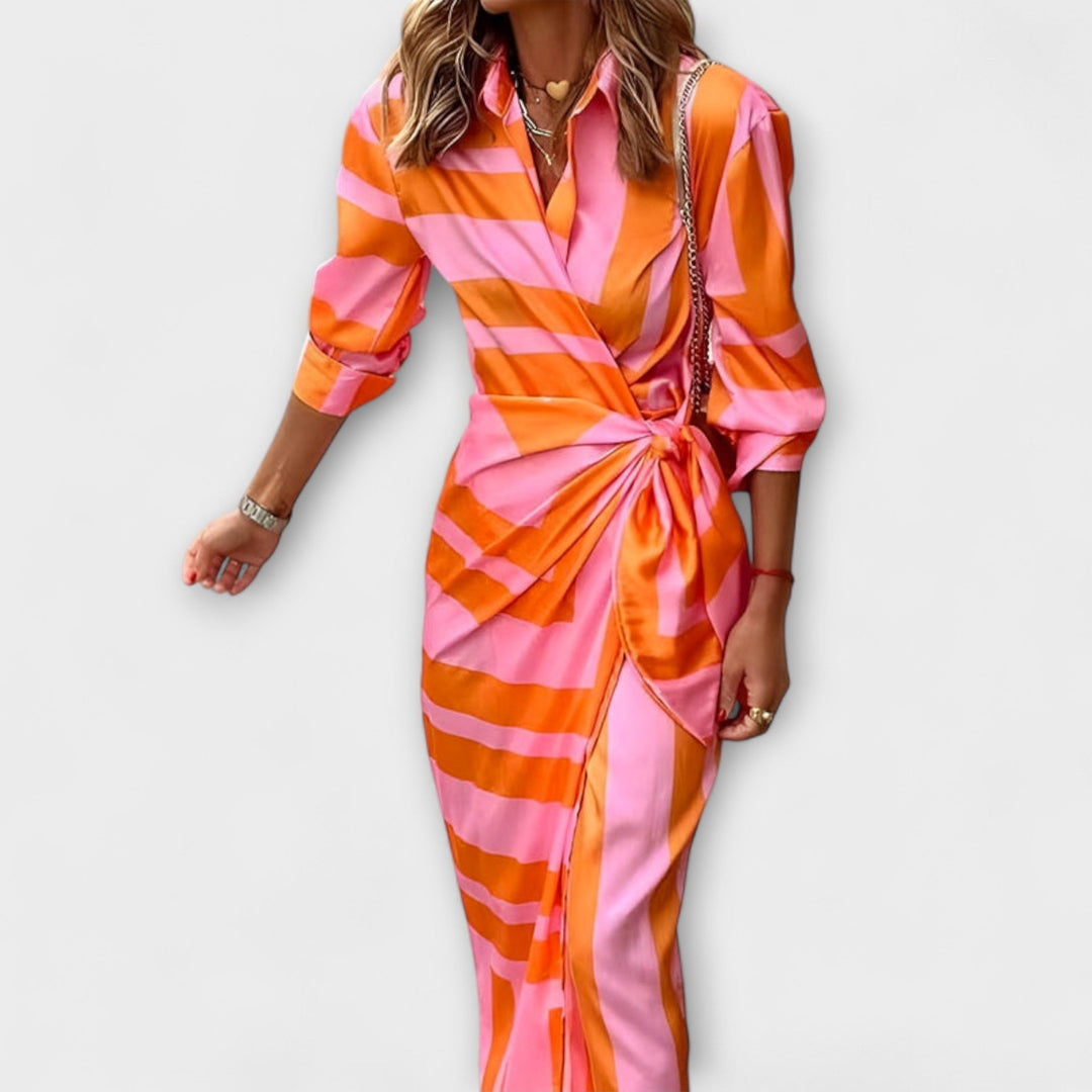Olivia – Floral Print Waist-Defining Shirt Dress
