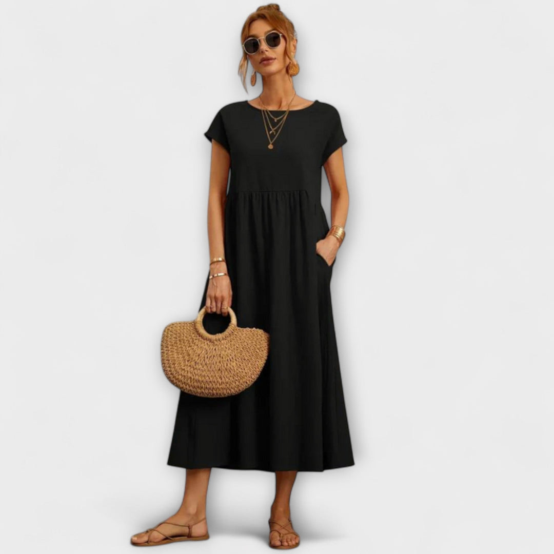 Maelis - Women's Relaxed Cotton-Linen Pocket Dress