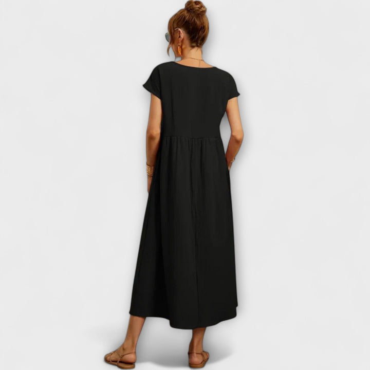 Maelis - Women's Relaxed Cotton-Linen Pocket Dress