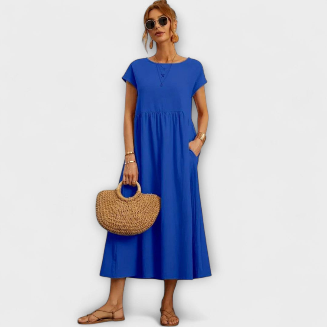 Maelis - Women's Relaxed Cotton-Linen Pocket Dress