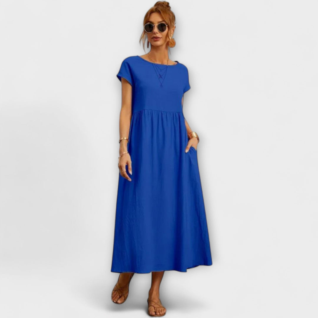 Maelis - Women's Relaxed Cotton-Linen Pocket Dress
