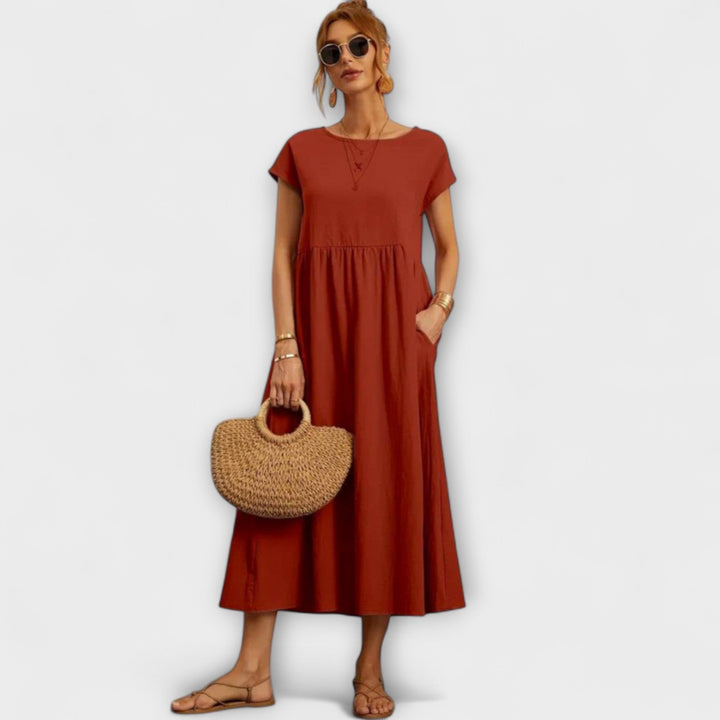 Maelis - Women's Relaxed Cotton-Linen Pocket Dress