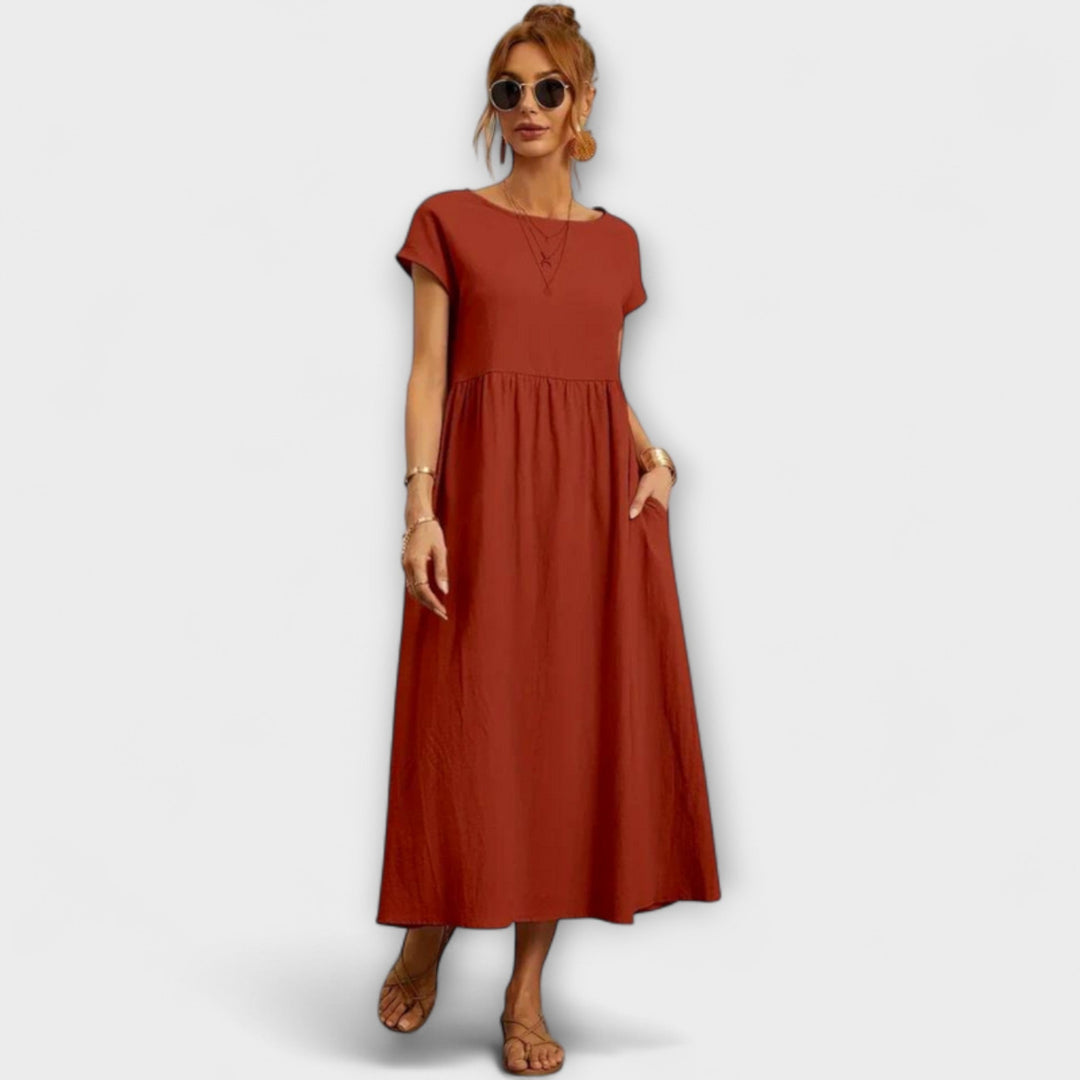 Maelis - Women's Relaxed Cotton-Linen Pocket Dress