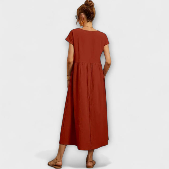 Maelis - Women's Relaxed Cotton-Linen Pocket Dress