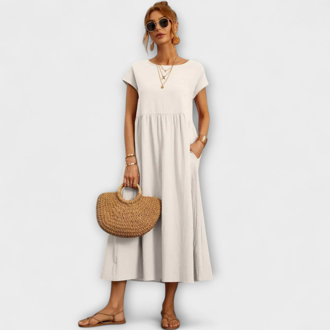 Maelis - Women's Relaxed Cotton-Linen Pocket Dress