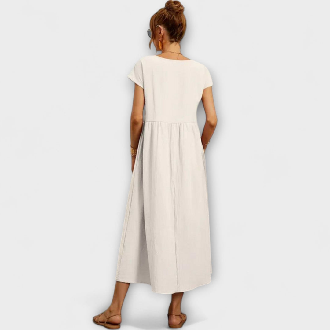 Maelis - Women's Relaxed Cotton-Linen Pocket Dress